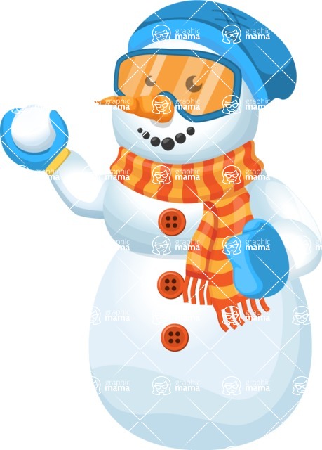 Snowman Cartoon Vector Character - Snowman Cartoon Character With Snowball